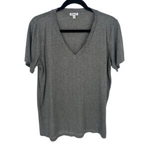 Splendid Womens S Gray Metallic V-Neck Short Sleeve Tee Silver Sparkle Knit EUC